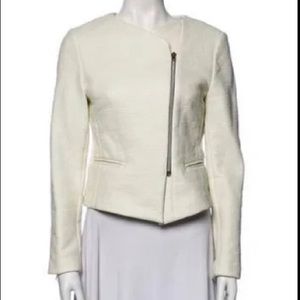 L'ARGENCE ivory biker jacket with silver zippers and slit pockets. Size 8